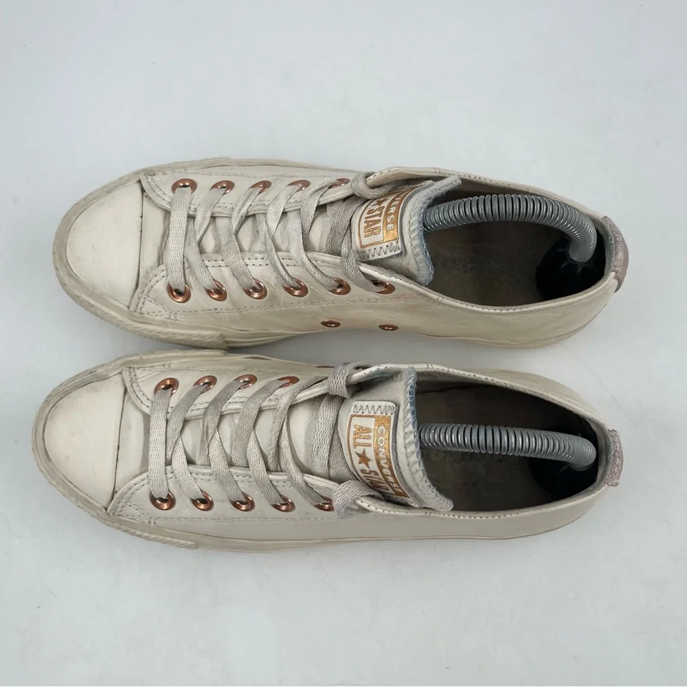 Converse Unisex All Star Limited Edition Cream Leather Rose Gold Eyelet-Women 8